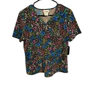 Scrubstar scrub Soft  V-neck women top Size Small floral Medical Dental Vet NWT